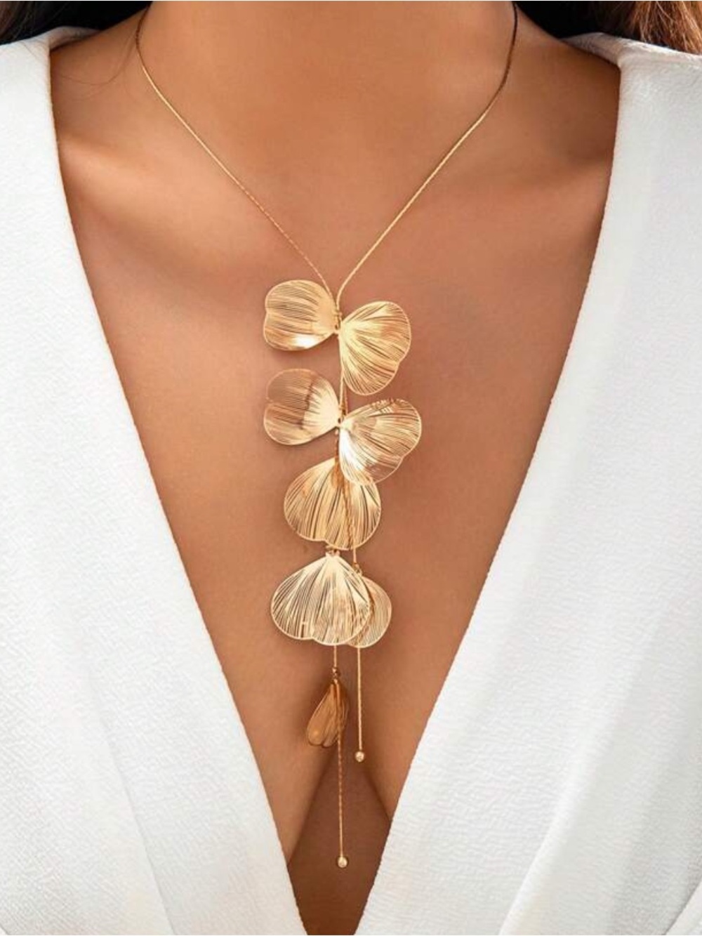 Gold Floral Drop Pendant Necklace